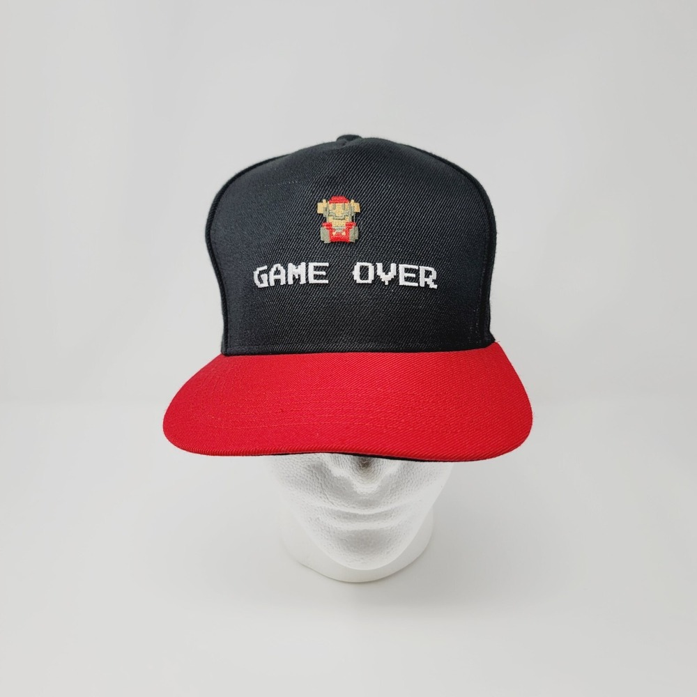 Super Mario Brothers Game Over Snapback Hat‎ Cap Black/Red Mushroom Tag Nintendo